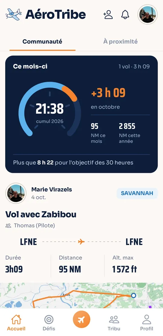 Le fil d'accueil : le récap du mois et le dernier vol de la tribu