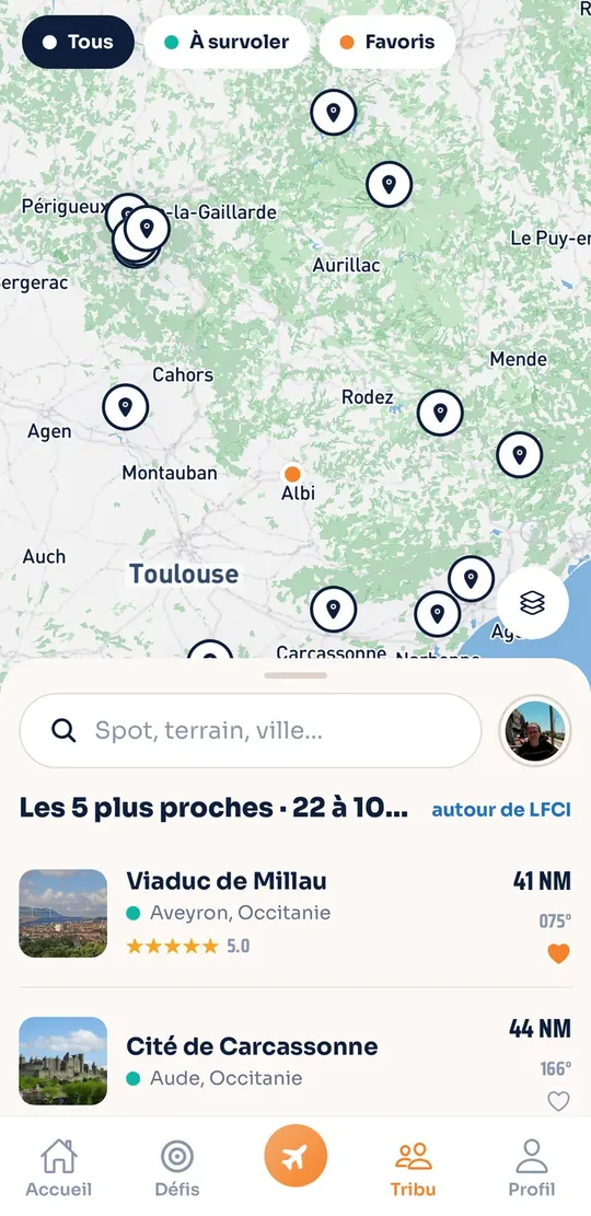 La carte de la Tribu : les spots à survoler autour d'Albi